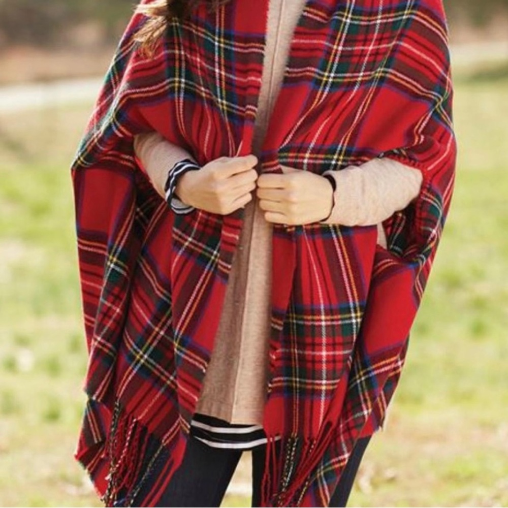 Mud Pie Red Tartan Plaid Wrap Scarf
